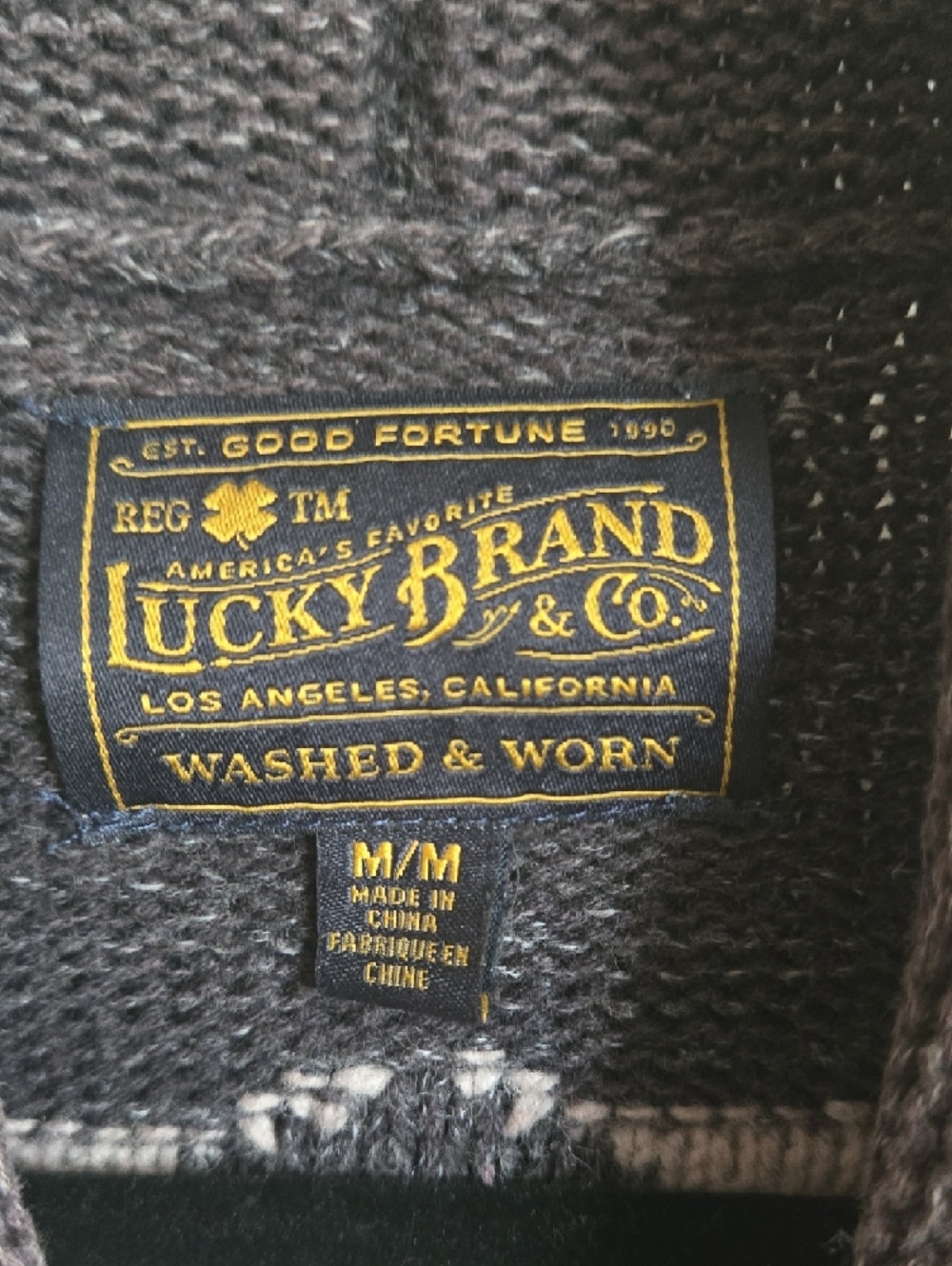 Lucky Brand Gray Shawl Collar Cardigan with Maroon Trim - Picture 2 of 5